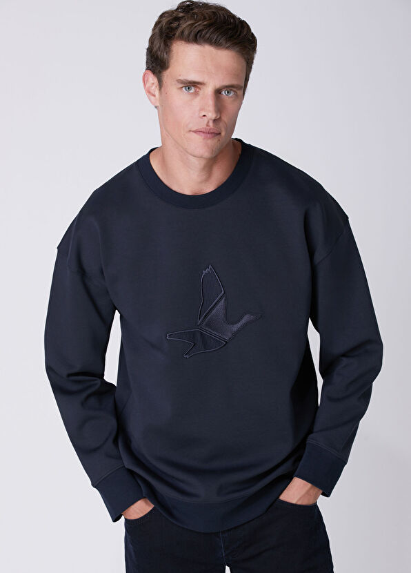 Beymen Club Comfort Fit Navy Blue Goose Embroidered Sweatshirt - 2