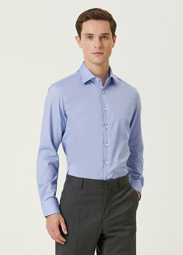 Beymen Club Slim Fit Mavi Beyaz Normal Yaka Gömlek - 1