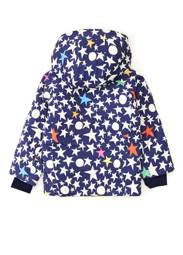 Çok Renkli Mavi Kapüşonlu Kız Çocuk Kayak Montu - Görsel 3