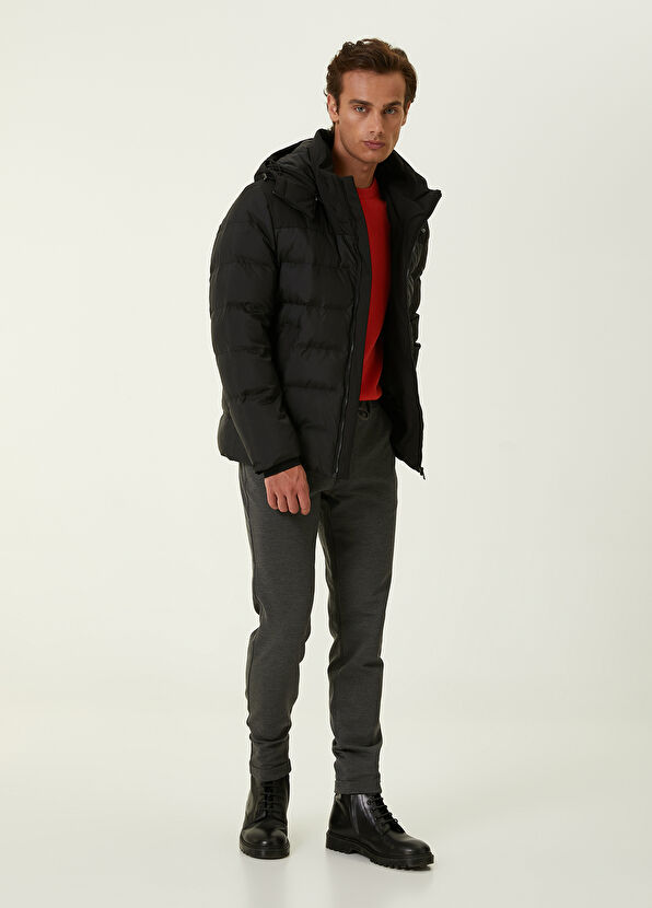 Beymen Club Siyah Kapüşonlu Garnili Kapitoneli Mont - 2