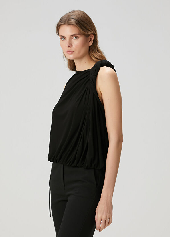 McQueen Siyah Drapeli Bluz - 1