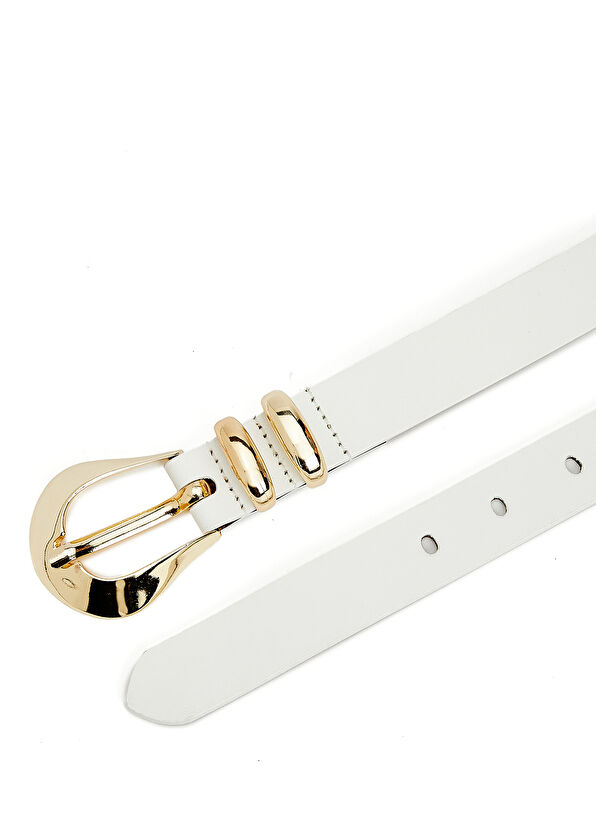 Beymen Club Beyaz Çift Metal Köprü Detaylı Kadın Deri Kemer - 2
