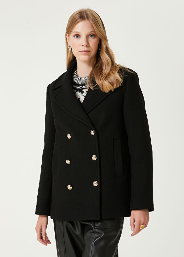 Beymen Club Siyah Kruvaze Yün Kaban - 4