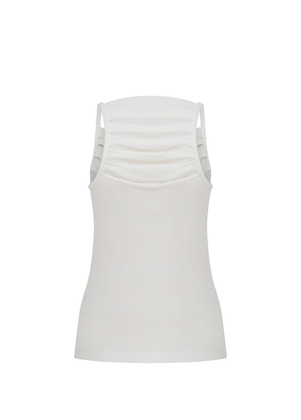 Arzu Kaprol Beyaz Drapeli Kolsuz Kadın Bluz - 2