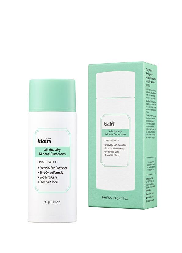 Klairs All-Day Airy Mineral Sunscreen SPF50+ PA++++ Anti-Blemish Mineral Sunscreen 60gr - 1
