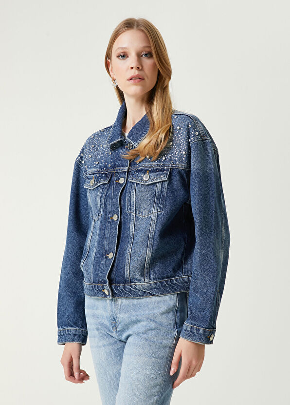 Beymen Club Blue Stone Embroidered Denim Jacket - 4