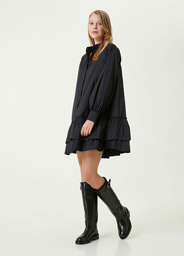 Beymen Club Siyah Fırfırlı Mini Tafta Elbise - 2