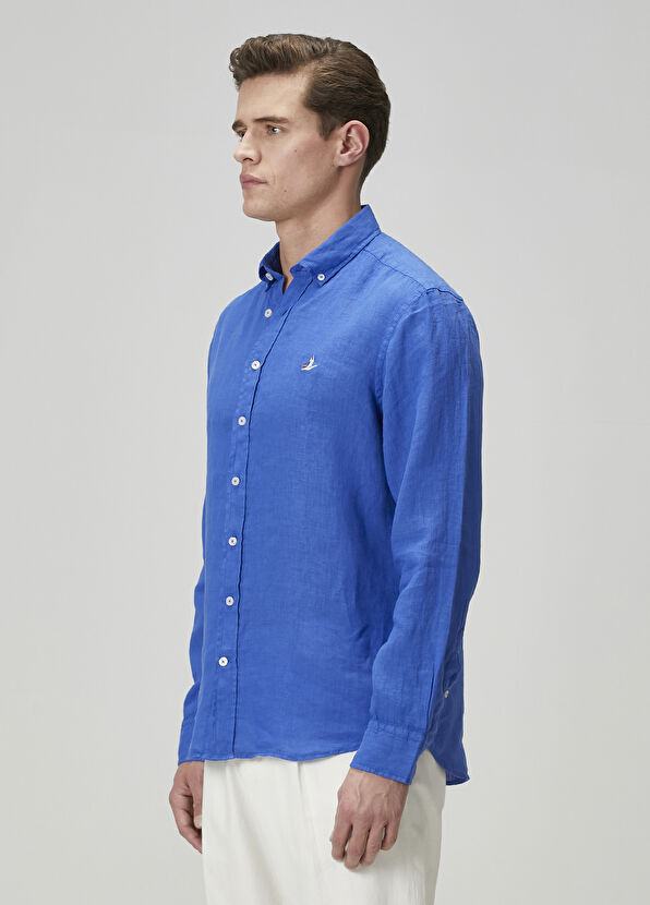 Beymen Club Comfort Fit Kobalt Keten Gömlek - 3