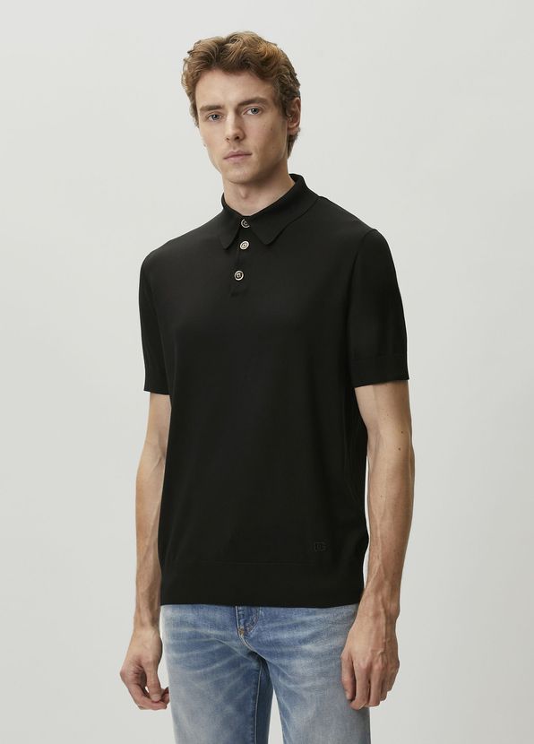 Dolce&Gabbana Black Polo Short Sleeve Silk Sweater - 3