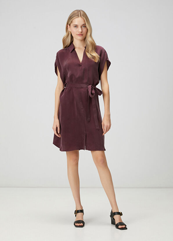 Beymen Club Bordo Cupro Mini Gömlek Elbise - 1