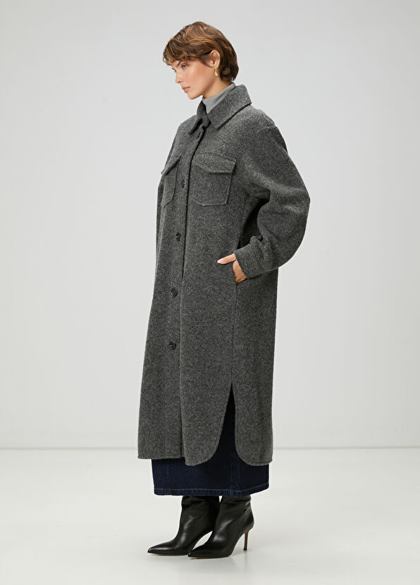 Beymen Club Gri Yıldız Nakışlı Uzun Yün Dış Gömlek - 4