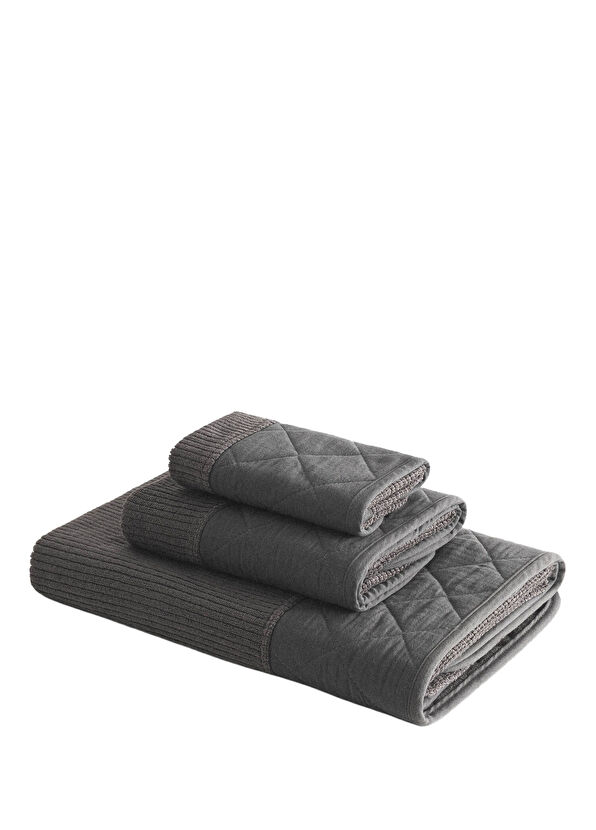 Ecocotton Hüma Anthracite Quilted Cotton 3-Piece Bath Towel Set - 2