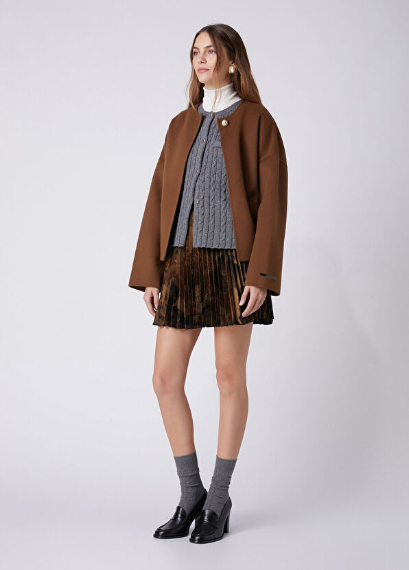 Beymen Club Camel Japanese Pattern Pleated Mini Skirt - 1