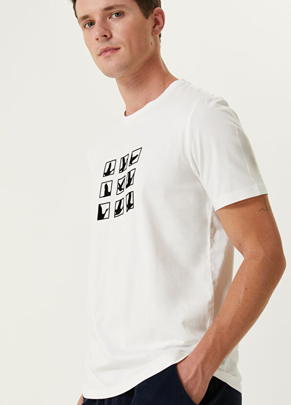 Beymen Club Kırık Beyaz Karışık Logo Baskılı T-shirt - 2