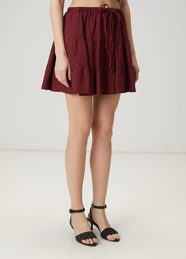 Beymen Club Dried Rose Ruffled Mini Linen Skirt - 4