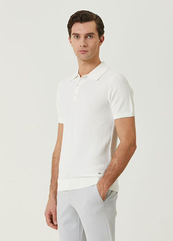 Beymen Club Ekru Polo Yaka Dalga Jakarlı Kısa Kollu Triko - 4