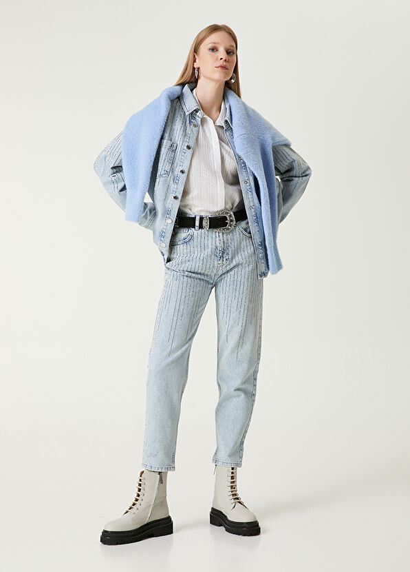 Beymen Club Mom Fit Mavi Hotfix Jean Pantolon - 1