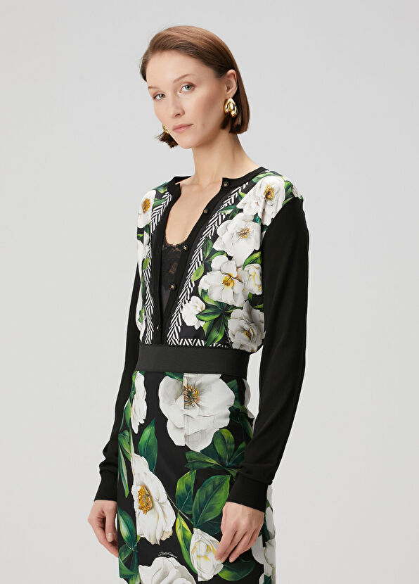 Dolce&Gabbana Siyah Çiçekli İpek Hırka - 1