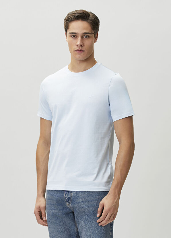 Beymen Club Açık Mavi Logo Nakışlı Basic T-shirt - 4