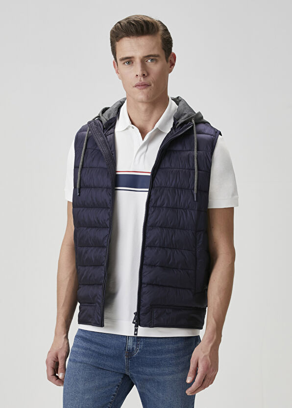 Beymen Club Lacivert Jersey Kapüşonlu Puff Yelek - 3