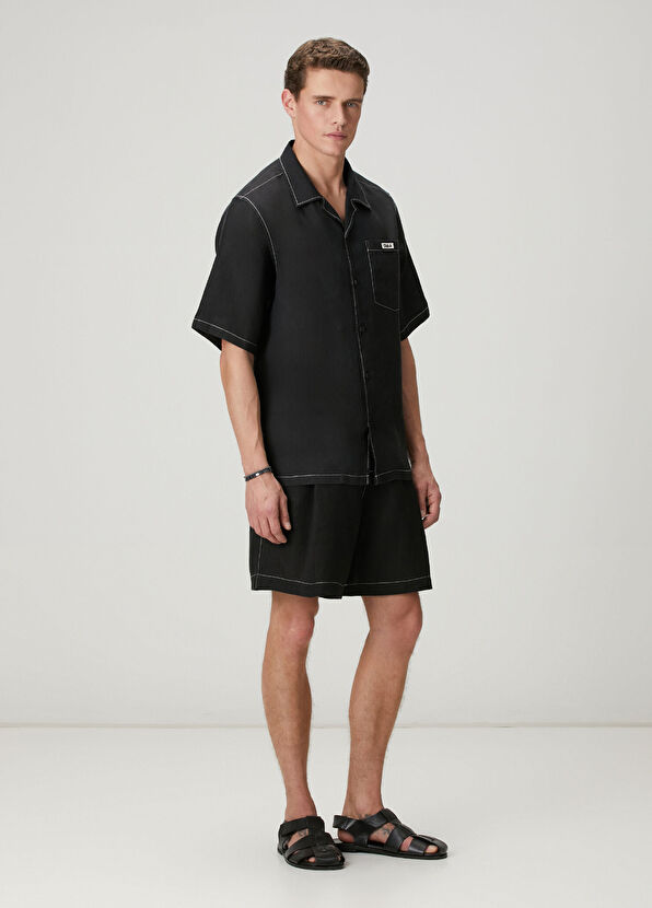 Beymen Club Black White Stitching Oversized Linen Shirt - 2