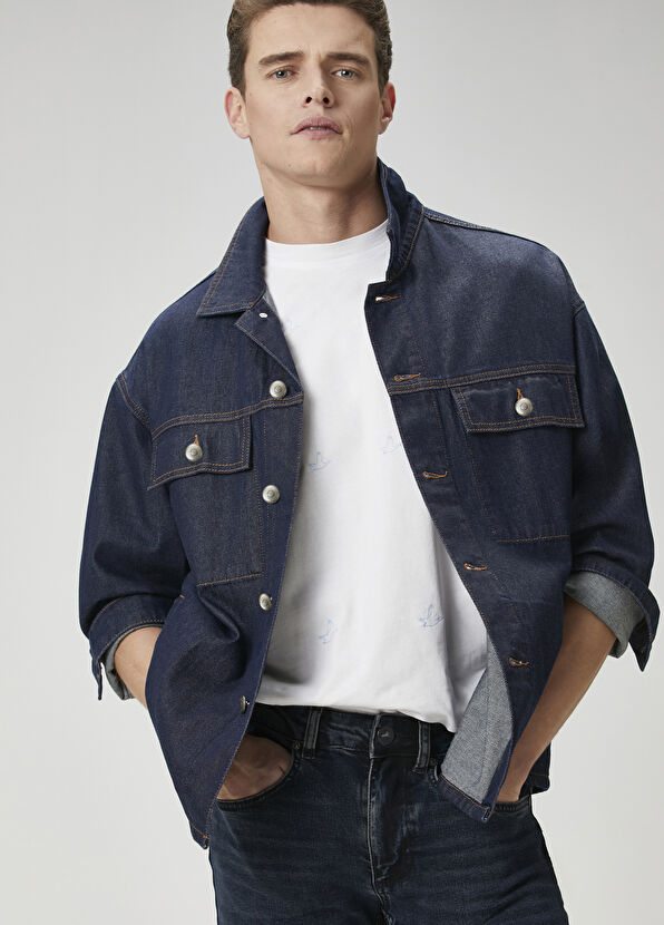 Beymen Club Indigo Contrast Stitched Oversized Denim Jacket - 1