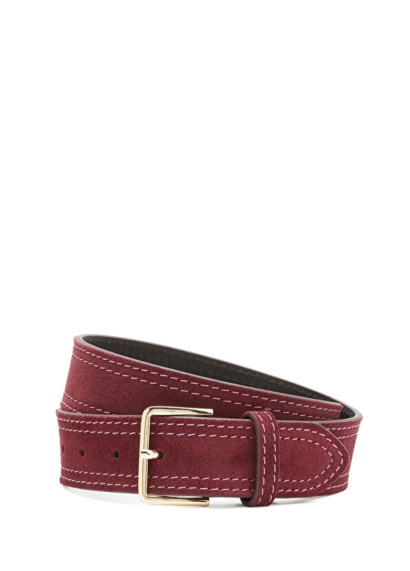 Beymen Club Burgundy Double Stitching Women's Suede Belt - 1