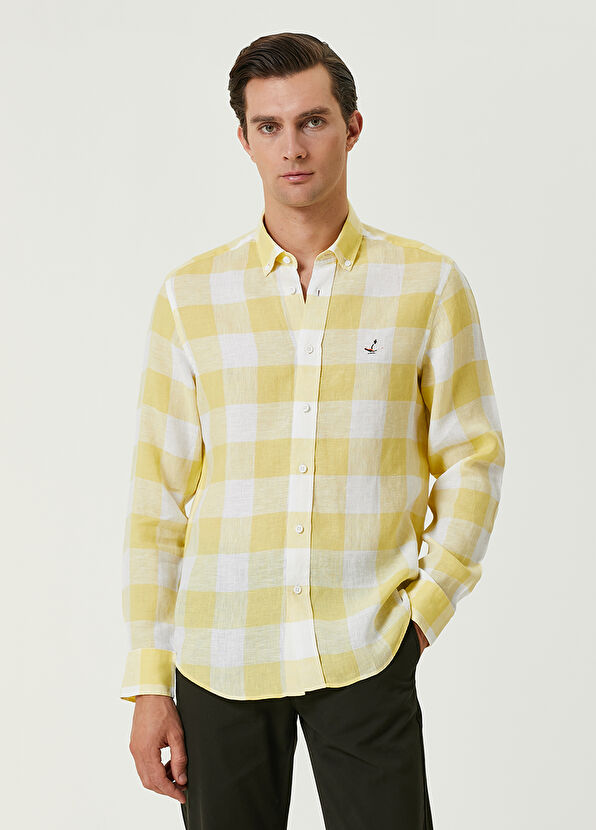 Beymen Club Comfort Fit Sarı Ekose Desenli Keten Gömlek - 1