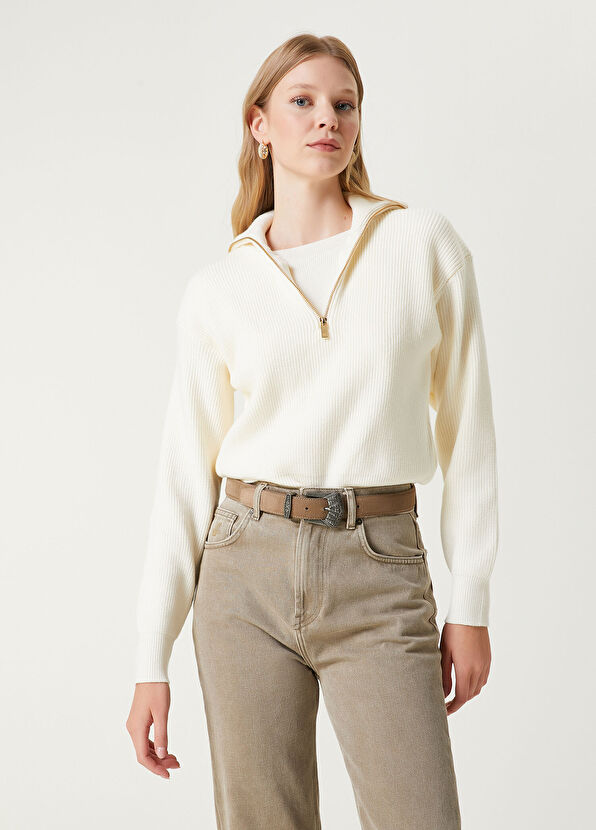 Beymen Club Kırık Beyaz Fermuarlı Kazak - 1