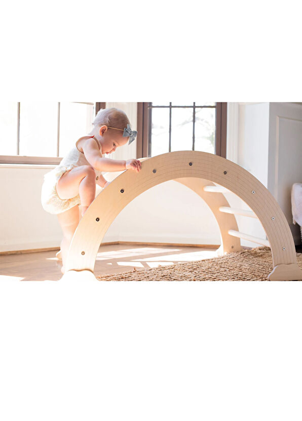 Simre Kids Montessori Pikler Ahşap Merdiven Rampalı Gökkuşağı Tırmanma Seti Aktivite Oyuncağı - 2