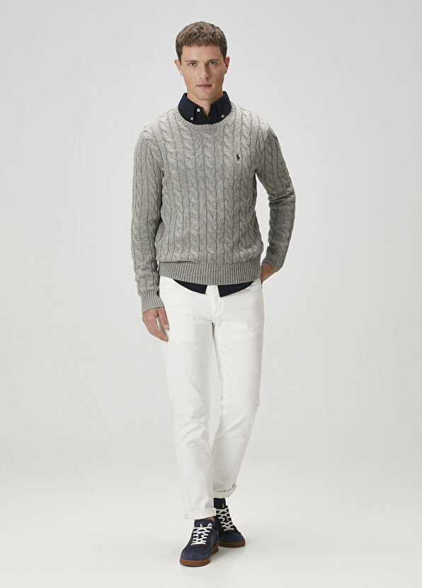 Gri Örgü Dokulu Kazak - Görsel 4