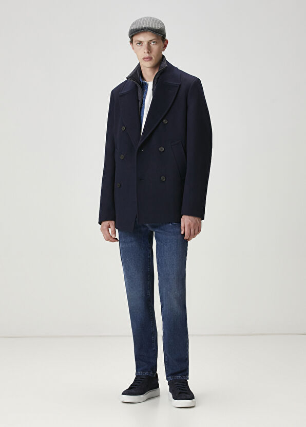 Beymen Club Navy Inner Collar Detail Wool Blend Coat - 2