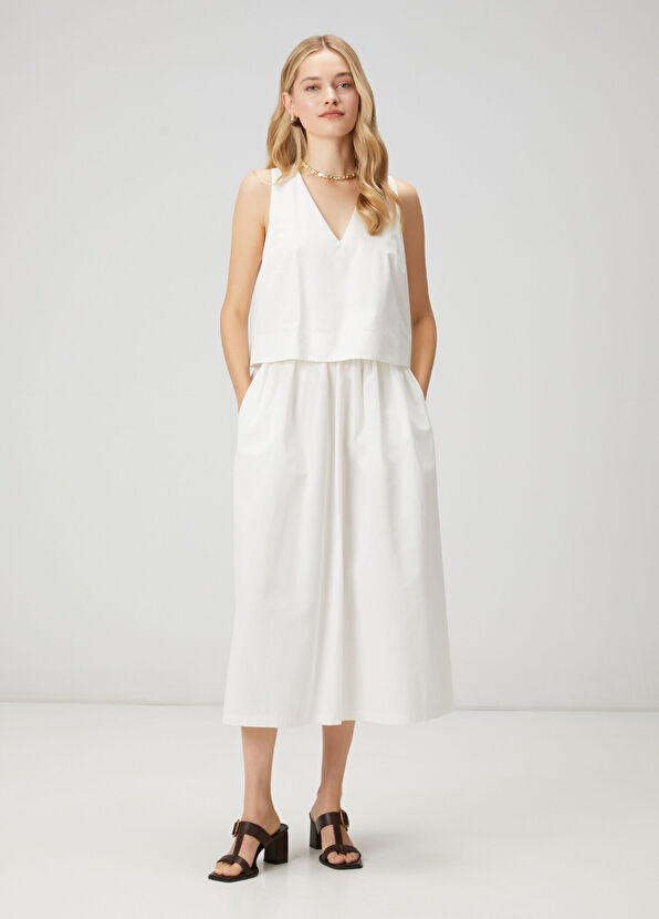 Beymen Club White Two-Piece Midi Flared Taffeta Dress - 3