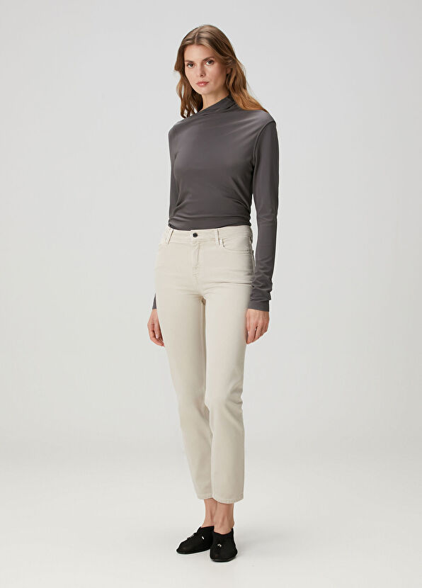 Toteme Gri Bej Organik Pamuk Jean Pantolon - 1