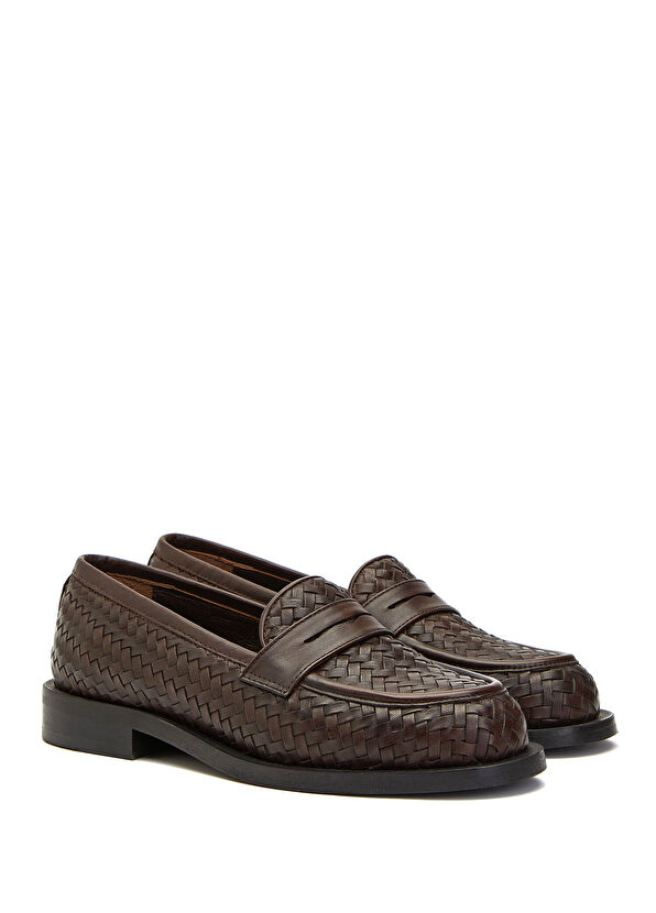 Beymen Club Kahverengi Örgülü Kadın Deri Loafer - 2