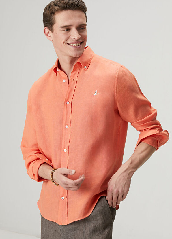 Beymen Club Comfort Fit Pomegranate Flower Linen Shirt - 4