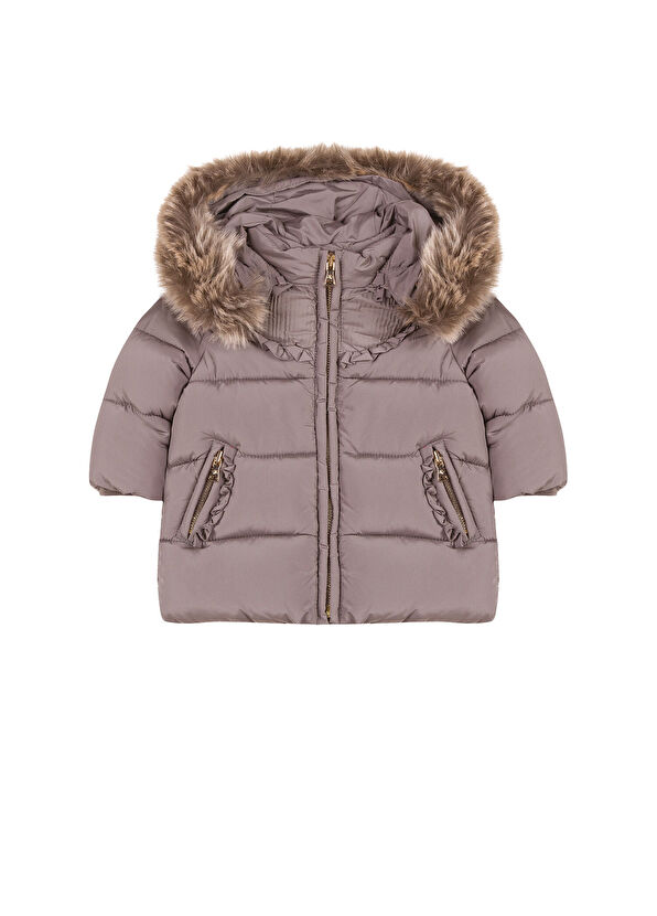 Tartine Et Chocolat Dark Beige Hooded Baby Girl Coat - 1