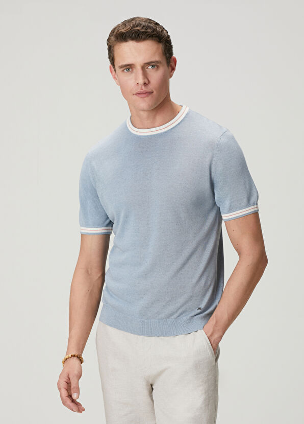 Beymen Club Mavi Kısa Kollu Keten Karışımlı Kazak - 1