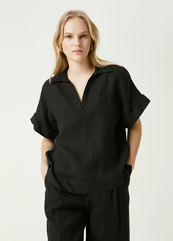 Beymen Club Siyah Logolu Keten Bluz - 4