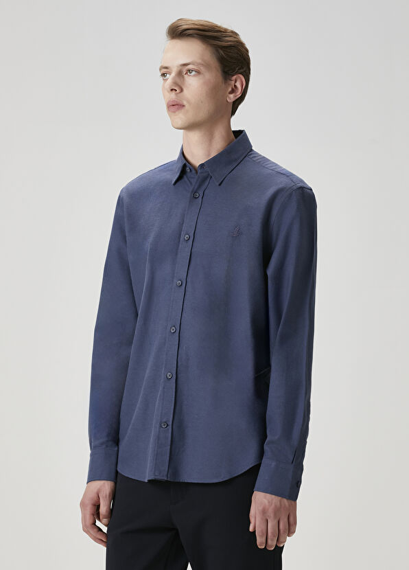 Beymen Club Comfort Fit Koyu Mavi Flanel Dokulu Gömlek - 4