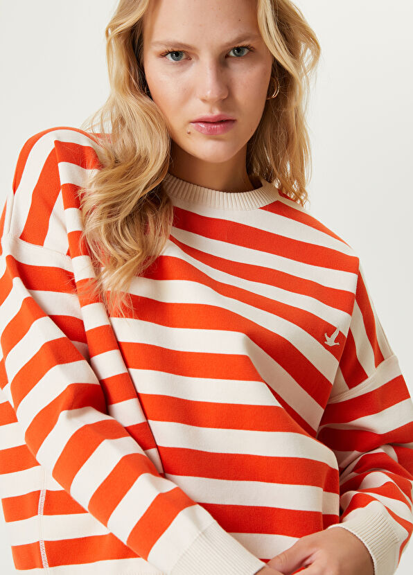 Beymen Club Turuncu Beyaz Çizgili Oversize Kazak - 2