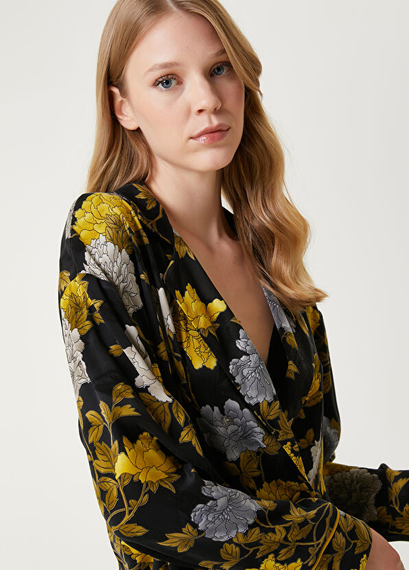 Beymen Club Siyah Çiçekli Kruvaze Pijama Gömlek - 2