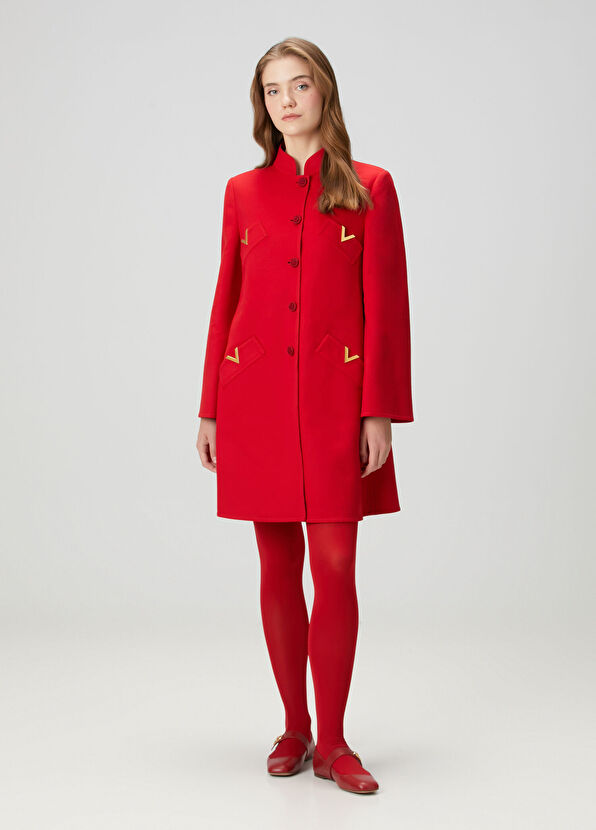 VGold Kırmızı Yün Kaban - Görsel 3