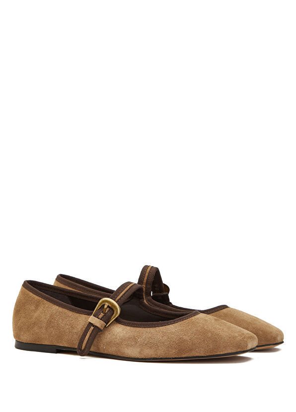 Beymen Club Camel Buckle Mary Jane Suede Ballet Flats - 2