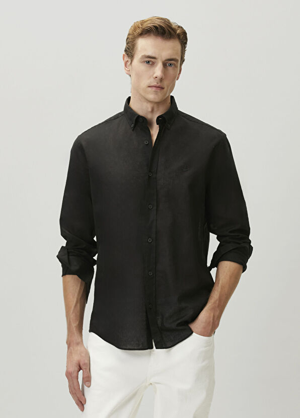 Beymen Club Comfort Fit Black Linen Shirt - 1