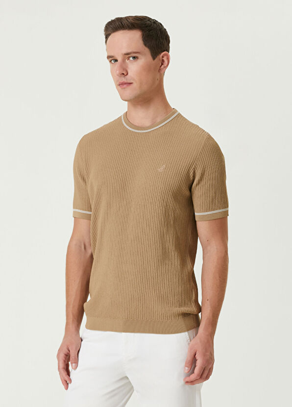 Beymen Club Beige Herringbone Short Sleeve Sweater - 4