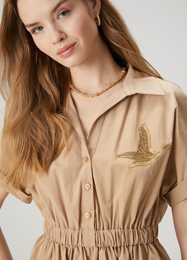 Beymen Club Bej İşlemeli Logolu Mini Gömlek Elbise - 2