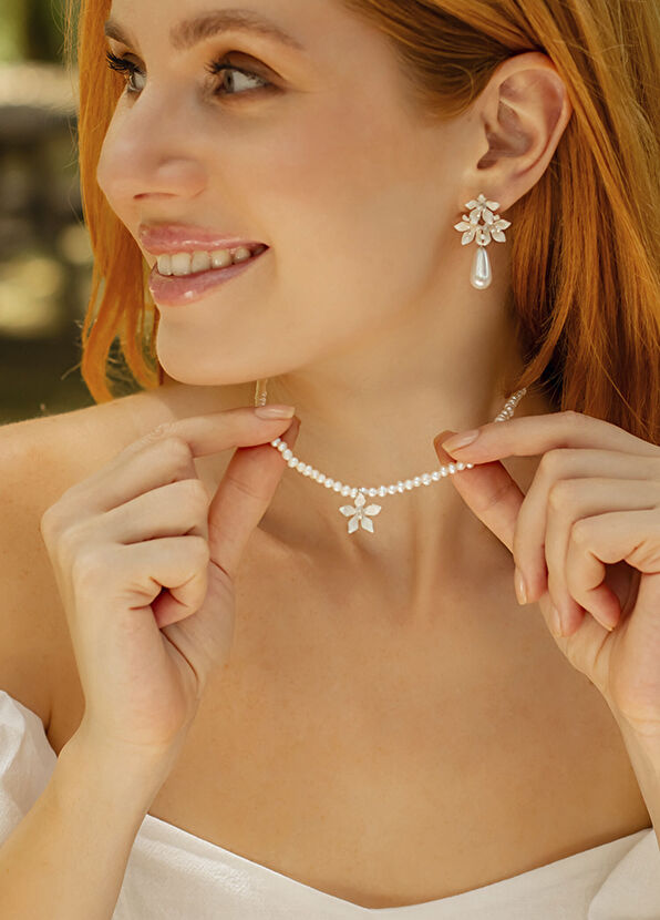Ezra Baghaki Jewellery Yasemin Çiçekli 925 Ayar Gümüş Kadın İnci Kolye  - 2