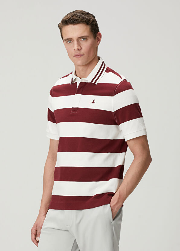 Beymen Club Burgundy Polo Striped Oversized T-Shirt - 4