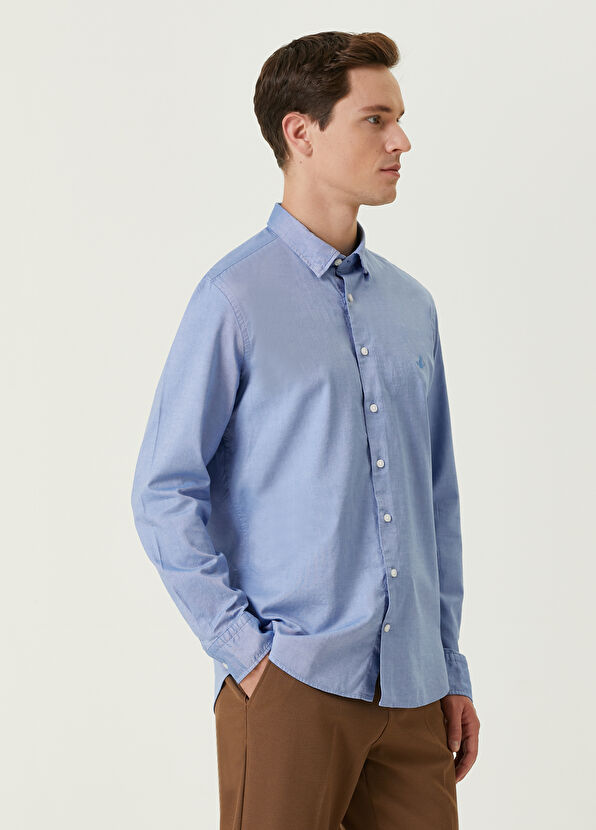 Beymen Club Slim Fit Mavi Gizli Düğmeli Yaka Gömlek - 2